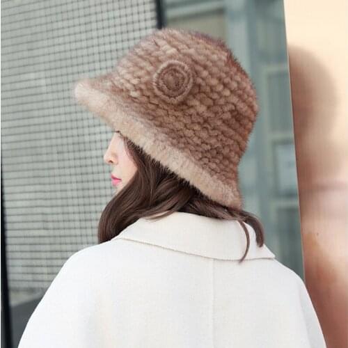 Free Shipping New Genuine Mink Fur hat Real fur cap with Fur Flower Winter Knitted Fur Cap 5 colors Wholesale Retail OEM