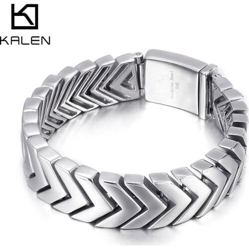 Kalen 18mm Wide Arrow Polished Mens Stainless Steel Bracelet 220mm Jewelry Accessories