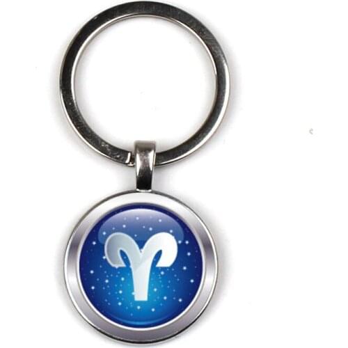 12 Constellation Galaxy Artistic Image Keychain Libra Scorpio Sagittarius Glass Gem Pendant Key Ring Zodiac Birthday Gift
