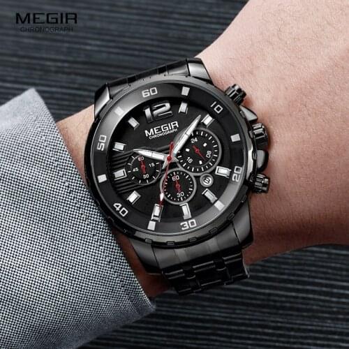 MEGIR Chronograph Timer Fashion Watch Men Quartz-watch Luminous Calendar Date Stainless Steel Mens Watches Top Brand Luxury 2068