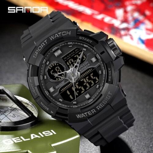 SANDA Men Military Watch Top Brand 50m Waterproof Wristwatch LED Alarm Clock Sport Watch Male relogios masculino Digital Watch