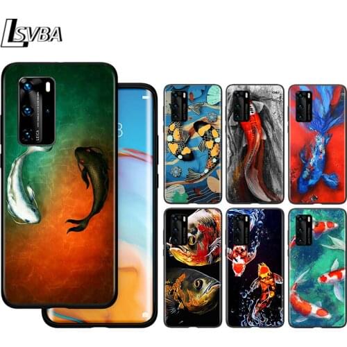 Fish Painting Art For Huawei P40 P30 P20 P10 Pro Lite E Plus 4G 5G P9 P8 Lite P Smart Z S Plus Soft Black Phone Case