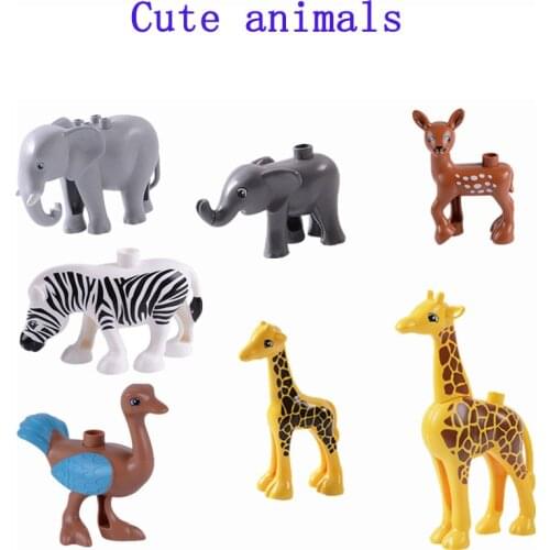 Kids Grassland Animals Toy Building Blocks Elephant Giraffe Zebra Sika Deer Ostrich Diy Kids Toys Bricks Children Gifts