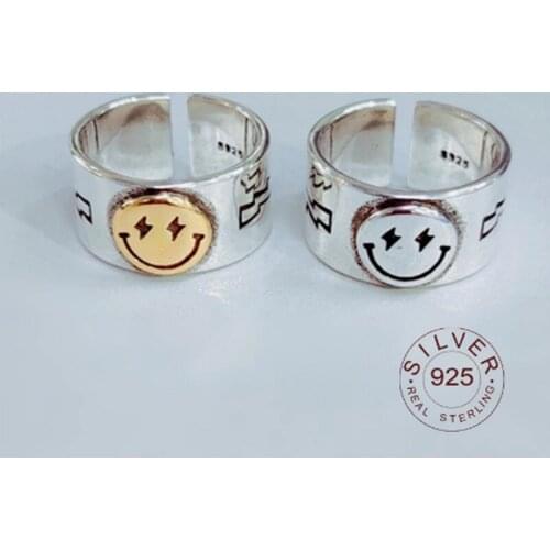 Women Jewelry Rings Hot Sale Happy Smiley Face Lightning Stamp Tibetan Ring Big Large Retro Vintage Golden Gothic