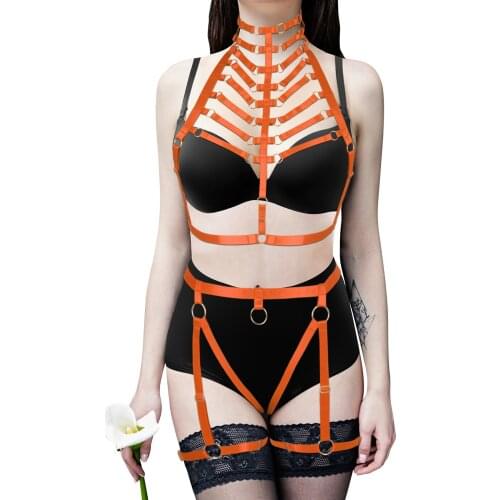 Exotic Underwear For Women Hanging Neck Turtleneck Tops Hollow Out Leg Bondage Harness Garter Adjust Sexy Erotic Lingerie Fetish