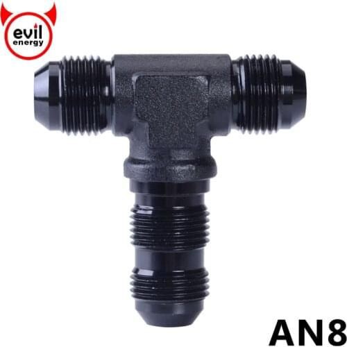 Evil energy AN8 Fitting Adapter Male Tee Shape Male Center Flare Bulkhead Oil Fuel Hose Fitting Red Blue Black