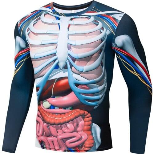 Europe America Fashion Men T-shirt 3d Print Skeleton Internal Skulls Long Sleeve T-shirt Summer Tops Tees Brand Funny T shirt