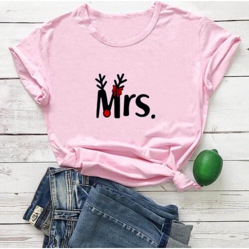 Funny Mrs and Mr Tee Women T-shirt Letter Pattern Cotton Tshirt Woman Top White Loose Tee Shirt Femme Valentines Day Gift