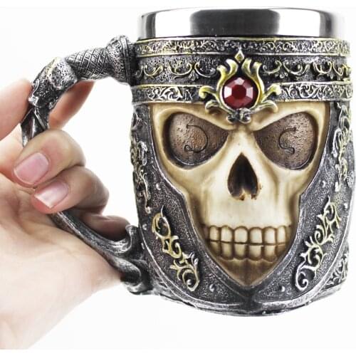 Gothic 3D Skull Coffee Mug Stainless Steel Skeleton Drinking Cup as Relatives and Friends Gift Medieval Skull Drinkware Mug