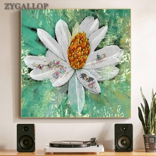 Green Lotus Flowers Canvas Painting Office Wall Art Abstract Flower Oil Painting Wall Pictures for Living Room Home Decor Poster