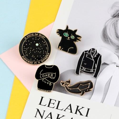Dark Black Collection Lapel Pin Cat Fish Jackets Round Club Brooch Punk Badges for Women Men Bag Clothes Enamel Pins Accessories