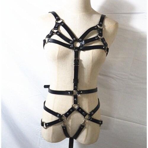 Leather Harness Underwear Set Garter Belts Sexy Women Waist To Leg Bondage Cage Straps Bra Garter Body Belts Lingerie Suspender
