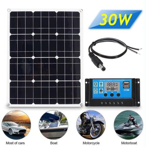 3in1 30W 12V/5V DC USB Solar Panel Kit Solar Power System Suit 20A PWM Multifunction Controller 30cm DC Cable free shipping