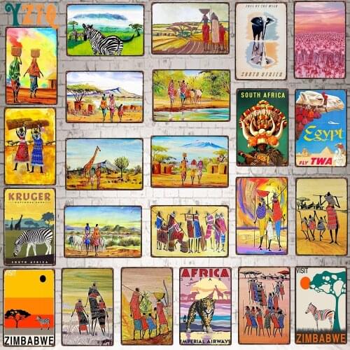 【YZFQ】Africa City Plaque Metal Vintage Travel Tin Sign Metal Plate For Wall Pub Cafe living Room Home Craft Decor DU-8007B