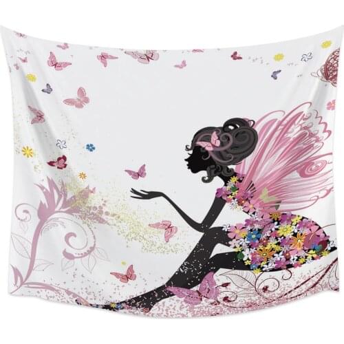 Cartoon Butterfly Girl Tapestry Wall Hanging Home Wall Decor Bedroom Tapestry Yoga Mat Picnic Mat