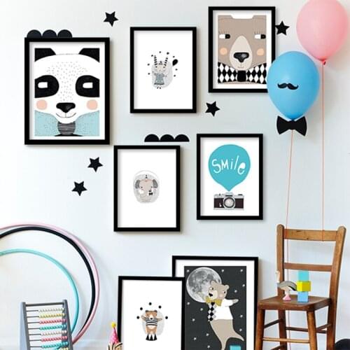 Cartoon Animals Bear Canvas Art Print , Animals painting poster nursery Bear wall pictures for kids room Nordic home decor