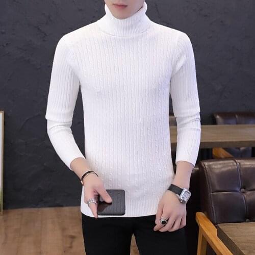 Mens Sweater Pullovers White Sweater Men Yellow Black Red Blue and Blue Slim High-neck Thick Long-sleeved Winter Mens Sweaters