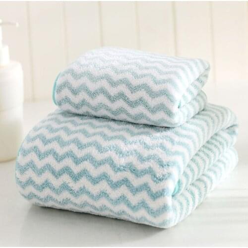 High density coral velvet bathroom towel sets water wave pattern bath towel and face towel soft for adult towel