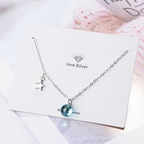 925 Sterling Silver Fantastic Blue Crystal Planet Star Pendant Necklace Clavicle Chain Necklace For Women Jewelry S-N299