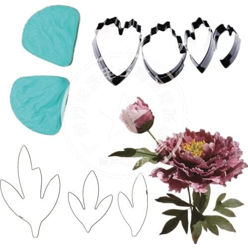 Peony flower & Leaf Fondant Cake Decoration LARGE Floral Petal Veiner Stainless Steel Cutter Set Wedding Fondant Cake Sugarcraft