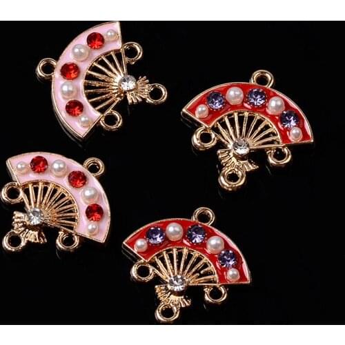 10pc Chinese Fan Pendant Diy Handmade Decoration Material Tassel Step Shake Metal Porous Tassel Connecting Piece Tag Accessories