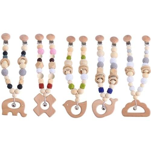 Baby Teether Wooden Nursing Molar Soother Teething Pendant Pram Clip Hanging Toy Pacifier Chain Stroller Mobile Rattle