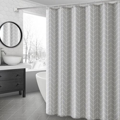 Simple lattice Waterproof Shower Curtain high quality thick polyester fabric for bath bathroom hotel Home Decoration with Hooks