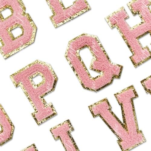 Pink Letters Patches For Clothes Alphabet Sew On Bags/Jeans Stripe Embroidered Applique iron on Name Letters Patches