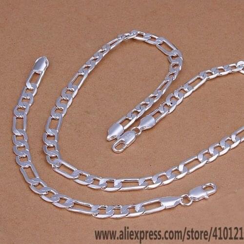 S210 Hot Sale High Quality Anniversary Jewelry Sets,Wholesale Jewelry Elegant Charms Fashion 8Mm Figaro Bracelet Necklace