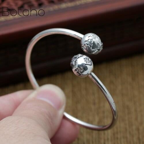 S990 Sterling Silver colour Jewelry Retro Thai Silver colour Men Women Simple Halo Mantra Great Ming Curse Open Ended Bangle