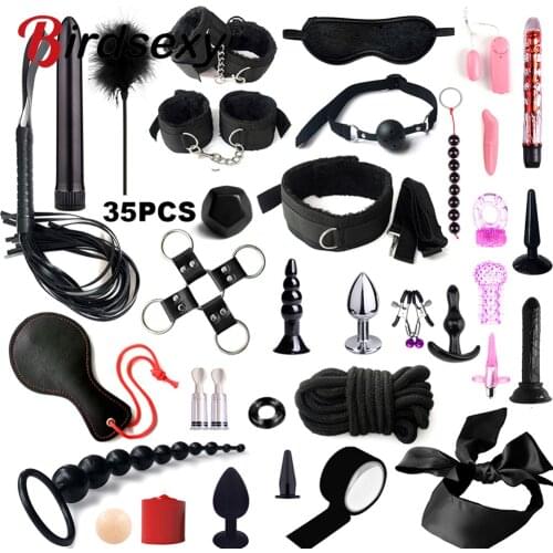 Sex Games Whip Gag Nipple Clamps Sex Toys For Couples Exotic Accessories Sexy Leather BDSM Kits Plush Sex Bondage Set Handcuffs