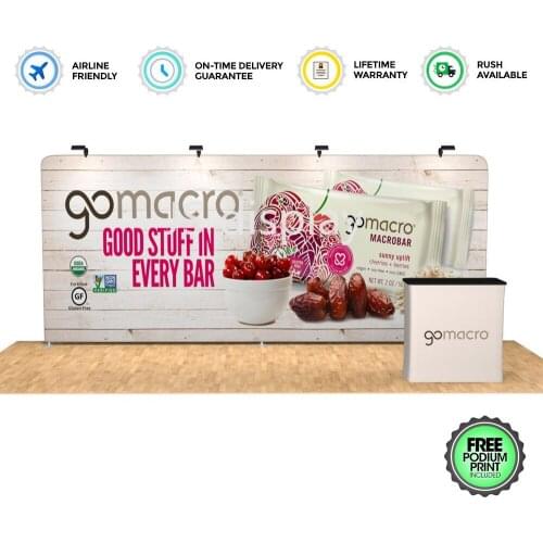 20ft Booth Tension Fabric Trade Show Display Straight Backdrop Wall with Table LED Spotlights