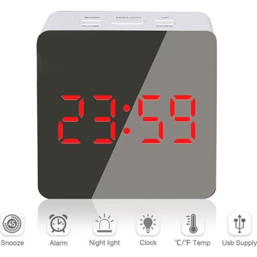 LED Mirror Digital Alarm Clock Red Light Large Screen Display Time Temperature Multifunction Home Decoration Clock