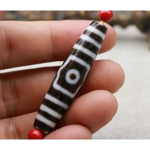 LKbrother Talisman Treasure Energy super Energy Tibetan Old Black&white 3 eye Wealth&lucky Totem dZi Bead 52mm