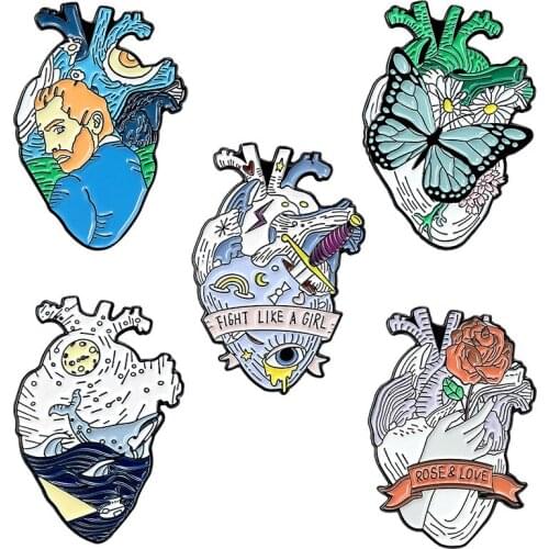 Van Gogh Arts Hard Enamel Pins Heart Brooches Women Men Lapel Badges Backpack Collar Fashion Jewelry Gifts For Kids Friend