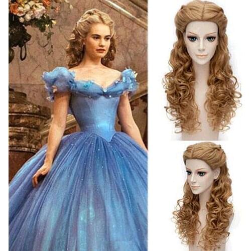 Adult Cinderella Wig Movie Maleficent Beautiful Princess Cinderella Cosplay Long Curly Blonde Fluffy Hair Halloween Wig