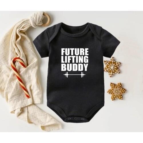 Funny Newborn Baby Bodysuit Future Lifting Buddy Printed White Short Sleeve Romper Jumpsuit Body Baby Boy Girls Onesie Clothes