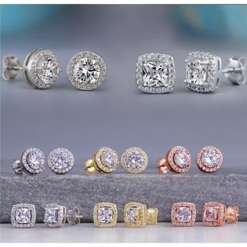 Modyle Female Luxury Crystal Round Stud Earrings Vintage Gold Silver Color Wedding Jewelry White Zircon Stone Earrings For Women