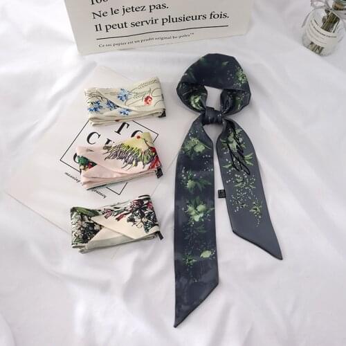 2021 Summer Classic Flower Long Silk Ribbon Female Summer Thin Design Decorative Collar Long Towel For Women