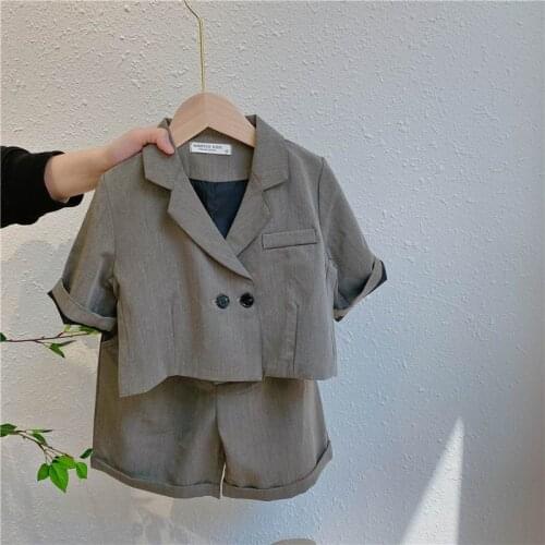 Boy Girl Suit 2020 Summer Baby Gray Coat+Shorts Fashion 2PCS Outfits Set Baby Clothes E2114