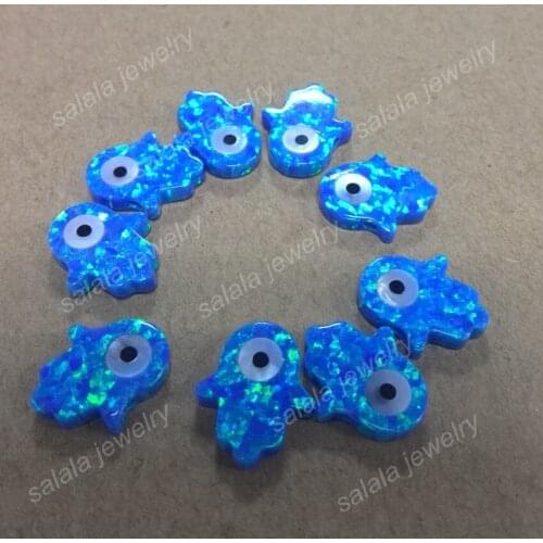 20pcs/lot 11x13mm OP05 Dark Blue Evil Eye Opal Synthetic Hand & Hamsa Turkey Blue Evil Eye Hamsa Opal Stone for Bracelet