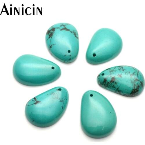 20pcs Green Color Natural Semi-precious Stone Reniform Shape Loose Beads Howlite Flat Teardrop For Earrings Making Findings