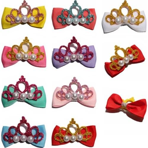 200PCS 5CM Fashion Glitter Crown Hair Bow For Hairpins Grosgrain Boutique For Hair Clips Accessories U Pick Color