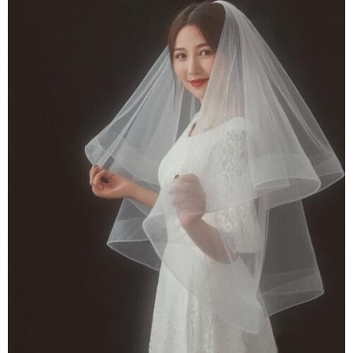 2T Short Wedding Veil Strong Net Edge Tulle Bridal Veil With Comb Fluffy Ivory White Bride Veils Wedding Accessories