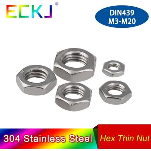 304 Stainless Steel DIN439 Thin Hex Nuts M3 M4 M5 M6 M8 M10 M12 M14 M16 M18 M20