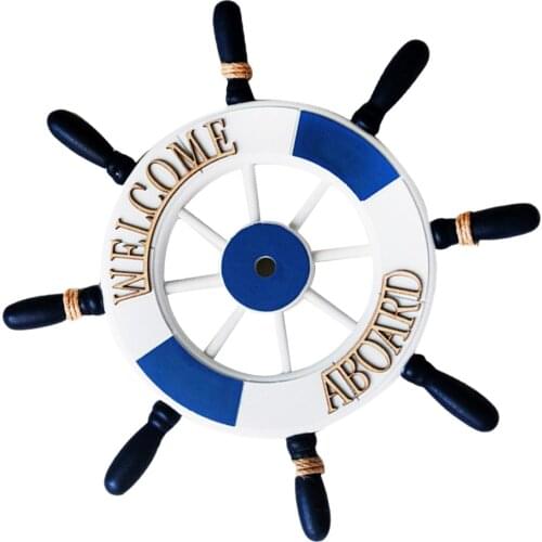 32cm Anchor Wooden Boat Ship Rudder Wheel Welcome Aboard Home Wall Decor Party Decoration Wall Hanging Plaque Blue