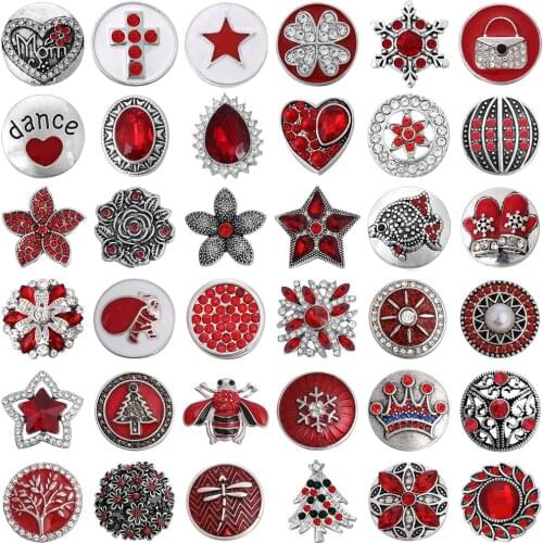 5pcs/lot Snap Jewelry Lot Red Crystal Rhinestone 18mm Snap Buttons Flower Round Snaps Fit 20mm 18mm Snap Bracelet Bangles