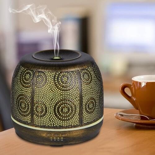Aroma Diffuser 500ml Bronze Metal Aromatherapy Diffuser for Essential Oil 7 Color Fragrance Lamp Humidifier Two start