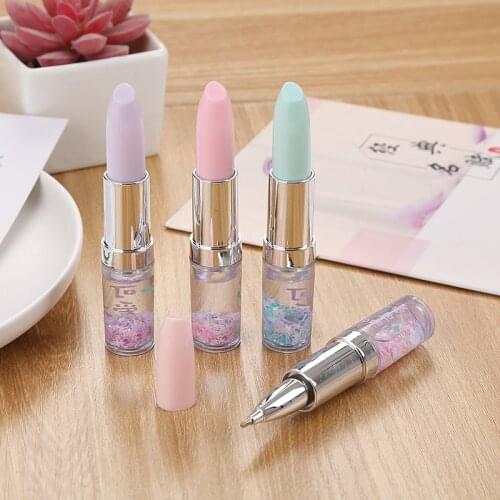 1 Pcs Creative Pen Lipstick Shape Glitter Gel Pen Quicksand 0.5mm Signature Pen Stationery School Office Supplies