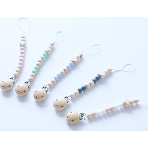 1Pc Wooden Baby Toys 0-12 Months Pacifier Clip Chian Holder Wooden Bead Teether Toy for Baby Chew Rattle Mobile Newborn Toy Gift